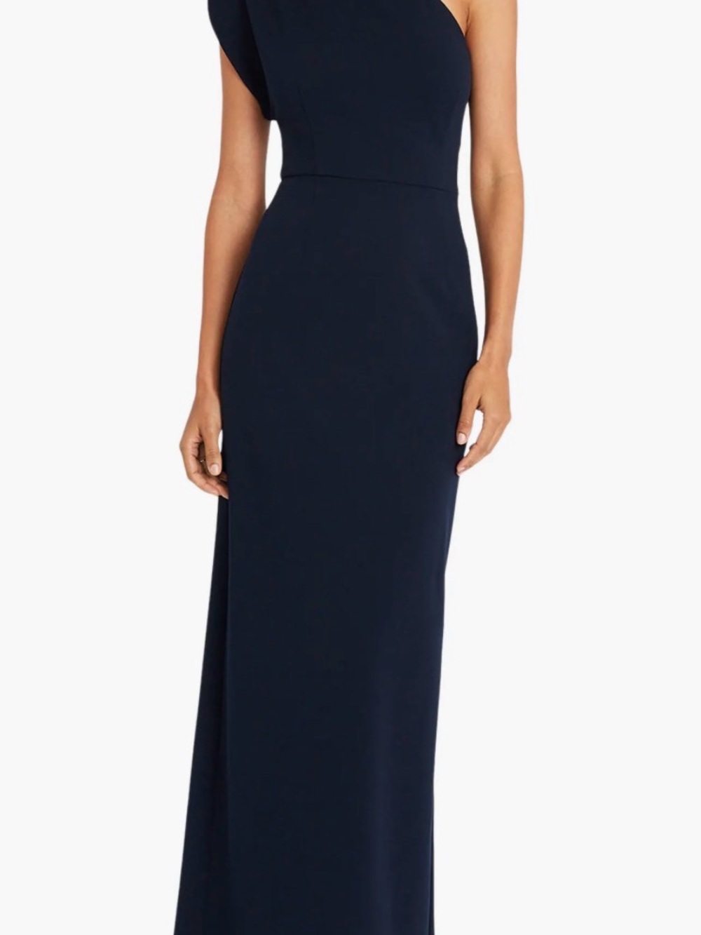 Maggy London One-Shoulder Navy Gown